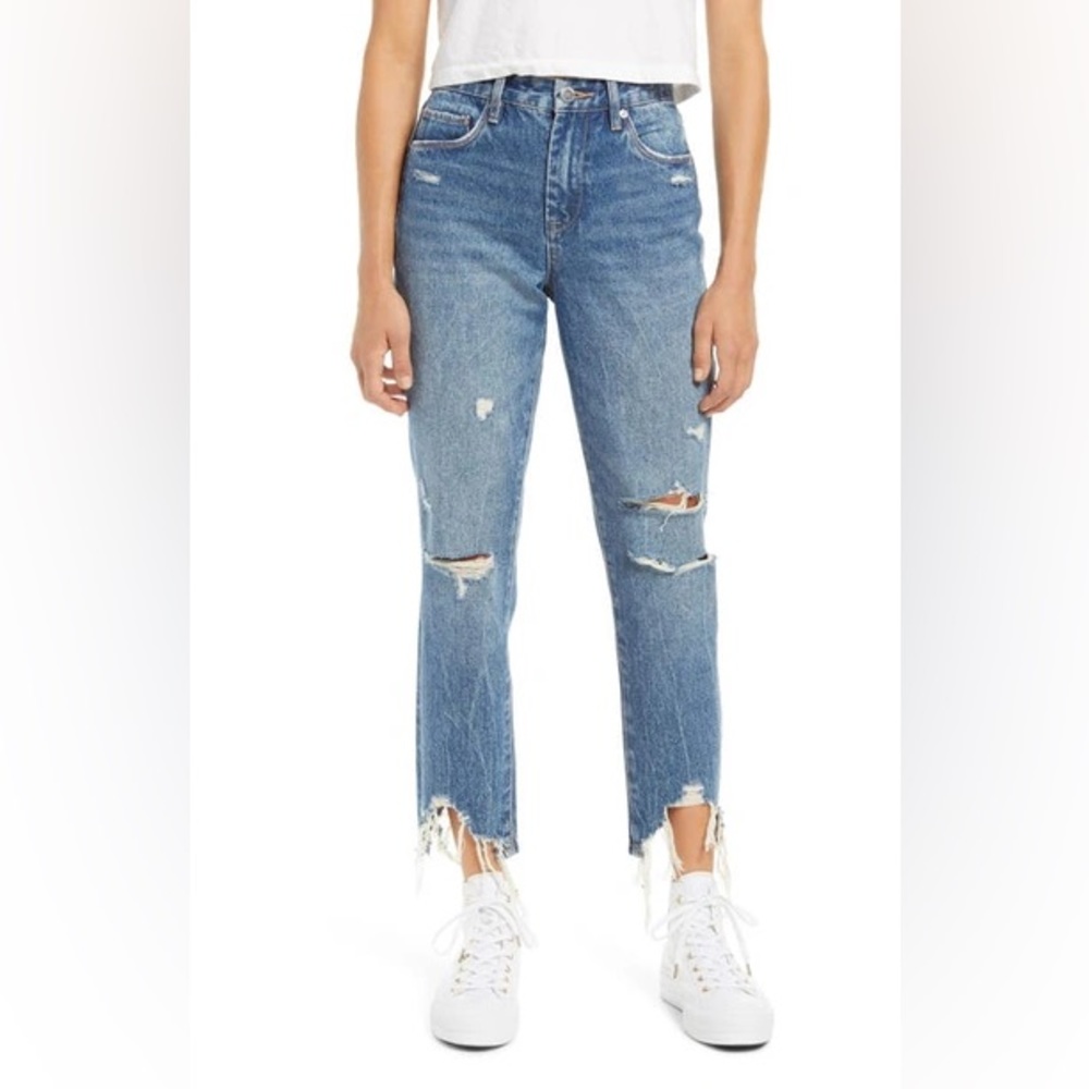 Blank NYC Ripped Shark Bite Hem Ankle Mom Jeans